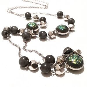 C 1946 Vintage-Style Green Confetti Bead Chain Necklace 40"